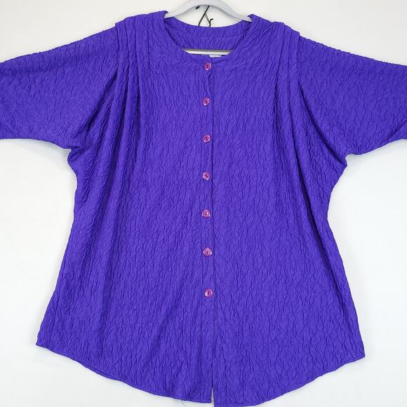 Riccardo E Barone Purple Crinkle Tunic Top Button Women 22 Dolman Short Sleeve - Picture 1 of 11